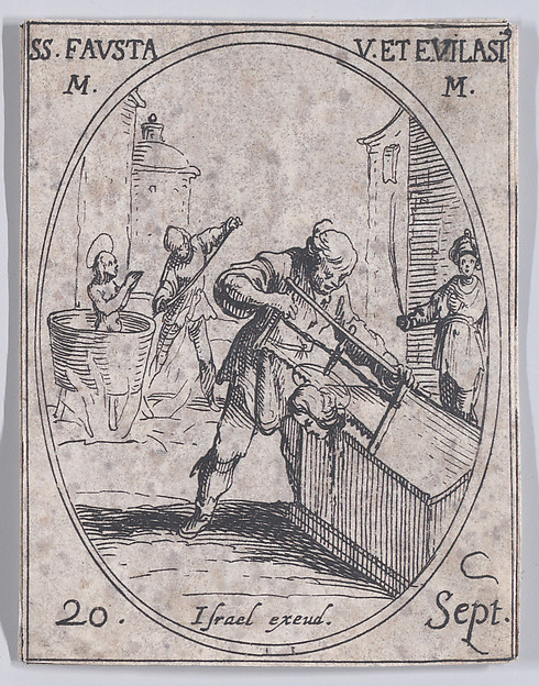 Jacques Callot, Ste. Fauste et S. Evilase (St. Fausta and St. Evilasius), September 20th, from "Les Images De Tous Les Saincts et Saintes de L'Année" (Images of All of the Saints and Religious Events of the Year)