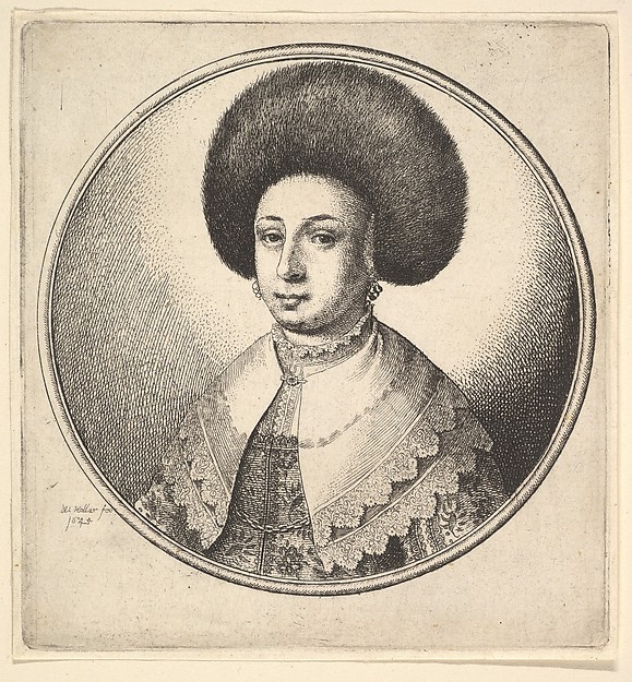 Wenceslaus Hollar, Woman with large circular fur hat and earrings