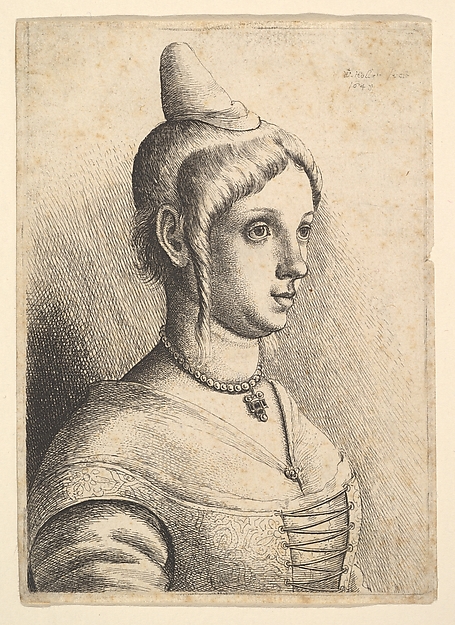 Wenceslaus Hollar, Young woman with a conical hat to right