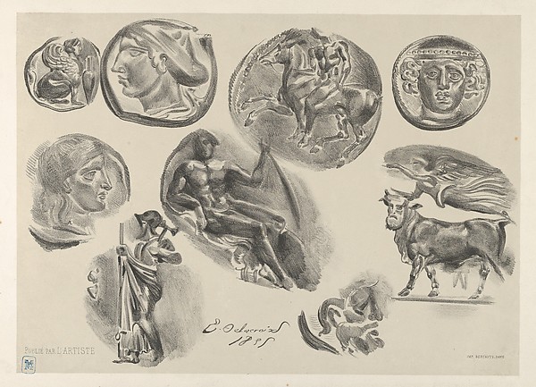 Eugène Delacroix, Sheet of Nine Antique Coins