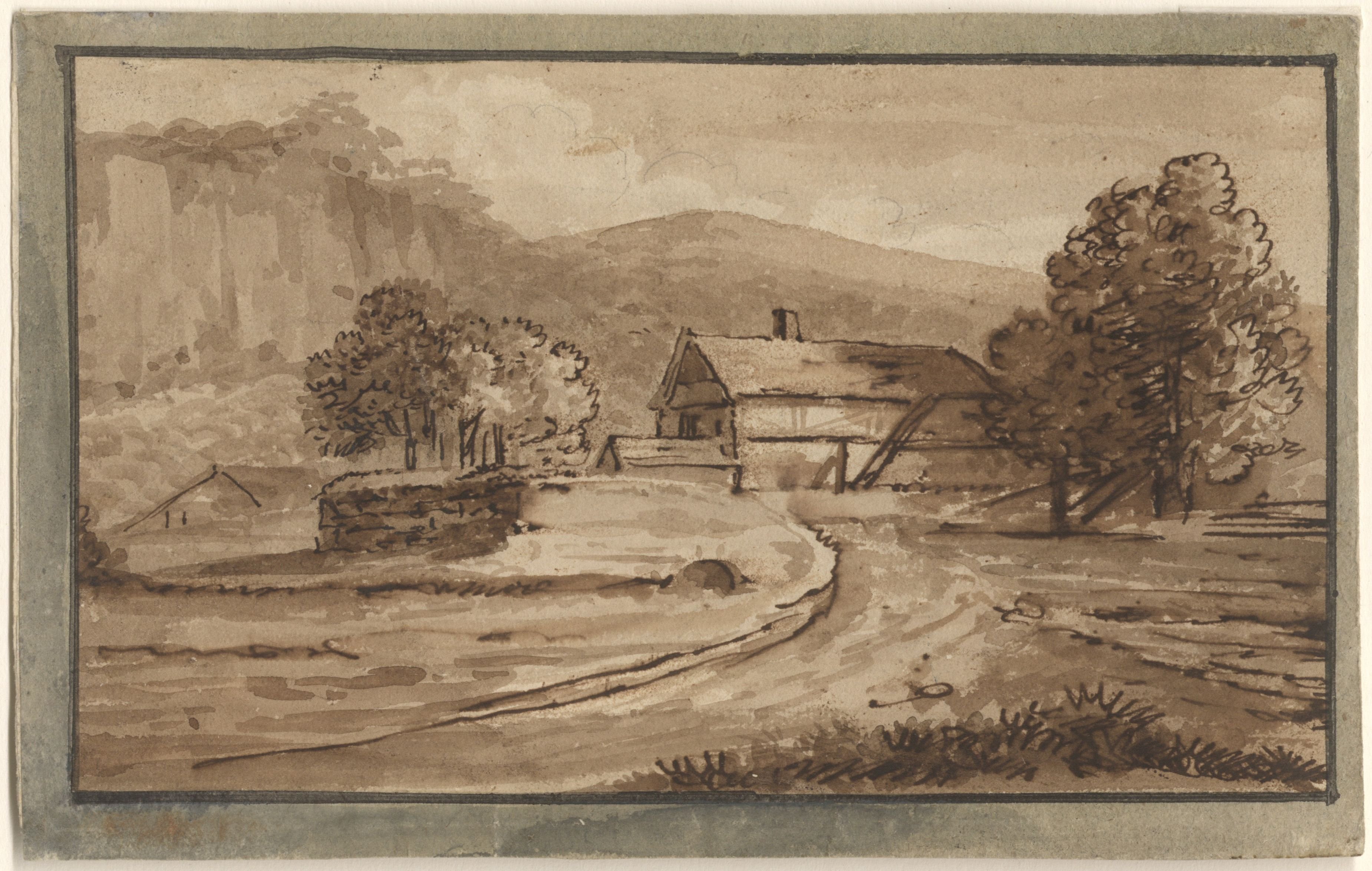Johann Wolfgang von Goethe, Böhmische Flusslandschaft mit Gehöft [Aus dem Stammbuch des Fürsten Heinrich XLIII. Reuß-Köstritz]