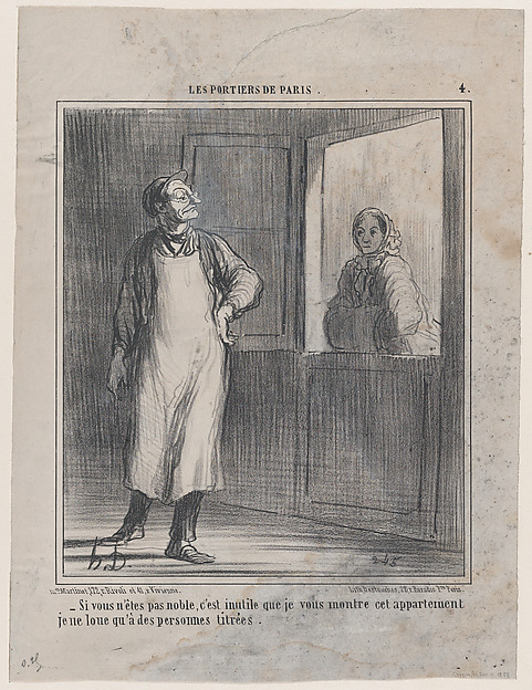 Honoré Daumier, Si vous n'êtes pas noble..., from Les Portiers de Paris, published in Le Charivari, December 11, 1858