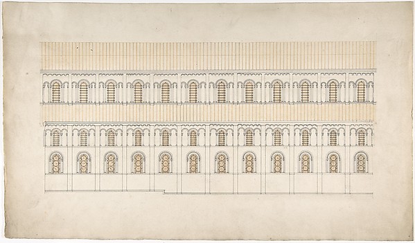 Anonymous, British, 19th century, Elevation of a Pseudo-Romanesque Hall or Church