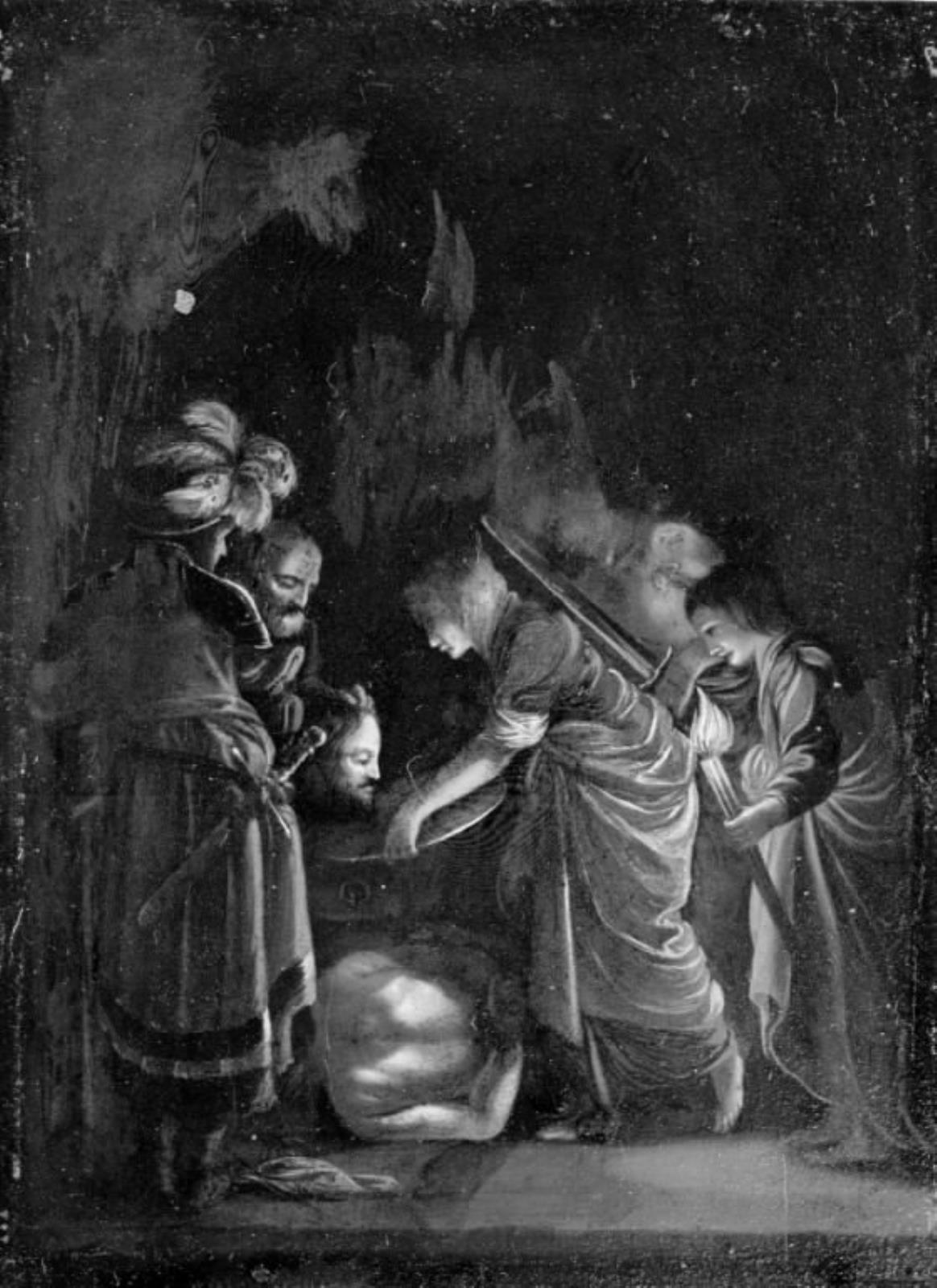 Adam Elsheimer, Johannes Døberens hoved frembæres. Natstykke