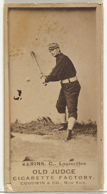 Goodwin & Company, John Nelson Kerins, Catcher, Louisville Colonels, from the Old Judge series (N172) for Old Judge Cigarettes