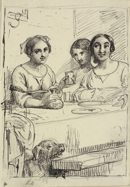Wilhelm Marstrand, Tre piger ved et bord, under bordet en hund