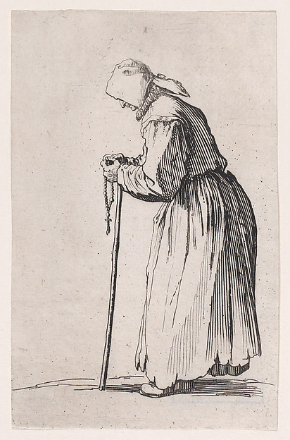Jacques Callot, La Mendiante au Rosaire (The Beggar with a Rosary), from "Les Gueux suite appelée aussi Les Mendiants, Les Baroni, ou Les Barons" (The Beggars, also called the Barons)
