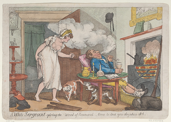 Thomas Rowlandson, A White Sergeant giving the word of command - "Come to Bed you drunken sot"
