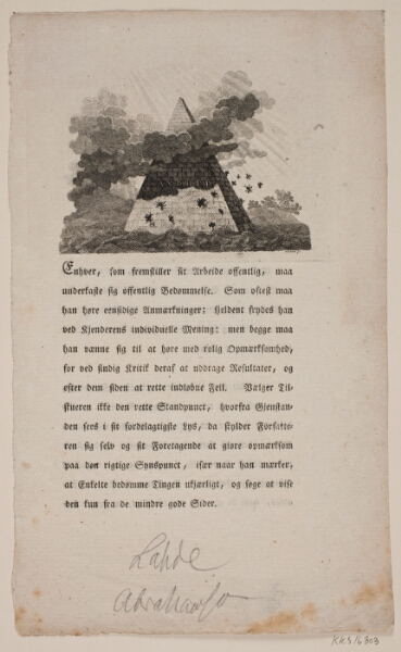 Gerhard Ludvig Lahde, Vignet og tekst til "Portrætter med Biographier [...]" 1 hefte