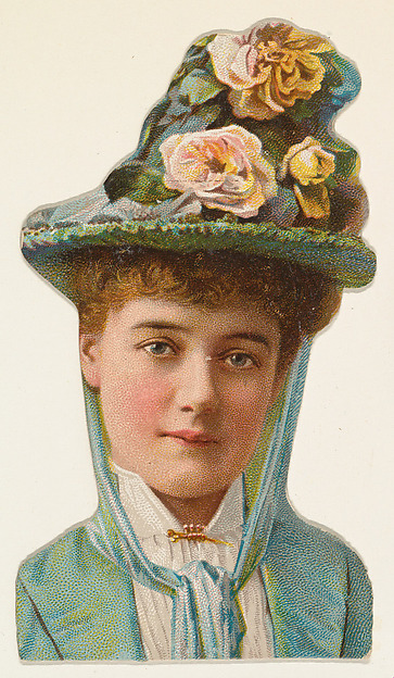 W. Duke, Sons & Co., Actress wearing blue hat with flowers, from Stars of the Stage, Fourth Series (N132) issued by Duke Sons & Co. to promote Honest Long Cut Tobacco