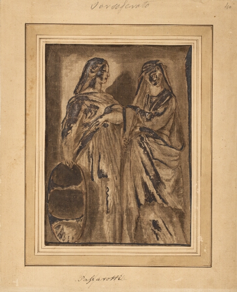 Polidoro da Caravaggio, To stående romerske matroner, den ene med et skjold