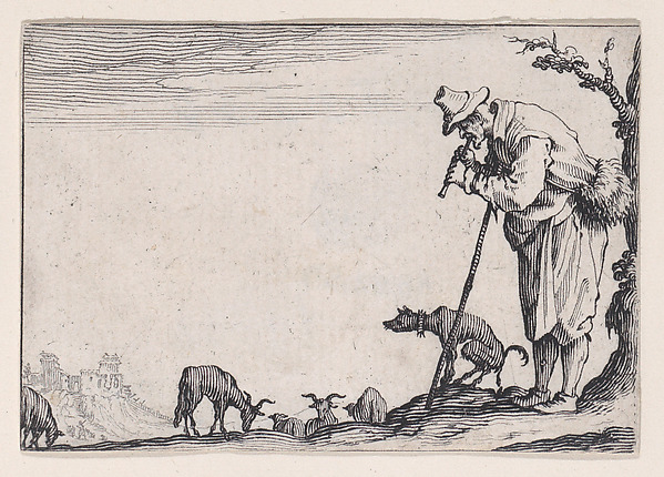 Jacques Callot, Le Berger Jouant de la Flute (The Shepherd Playing the Flute), from "Les Caprices" Series A, The Florence Set