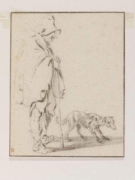 David Teniers the younger, A Beggar Wearing a Hat and Cloak, Leaning on a Stick, with a Dog Beside Him