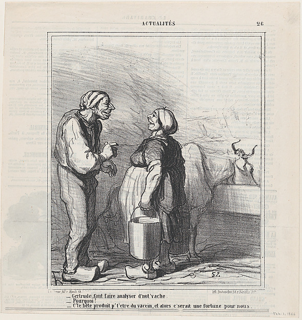 Honoré Daumier, Gertrude, we need to have our cow analyzed, from 'News of the day,' published in Le Charivari, February 1, 1866