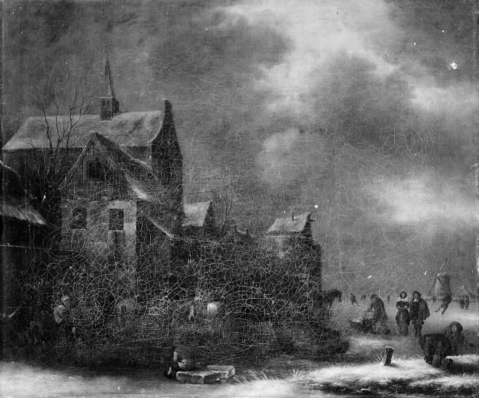 Nicolaes Molenaer, Vinterstykke. Hollandsk by med vandmølle