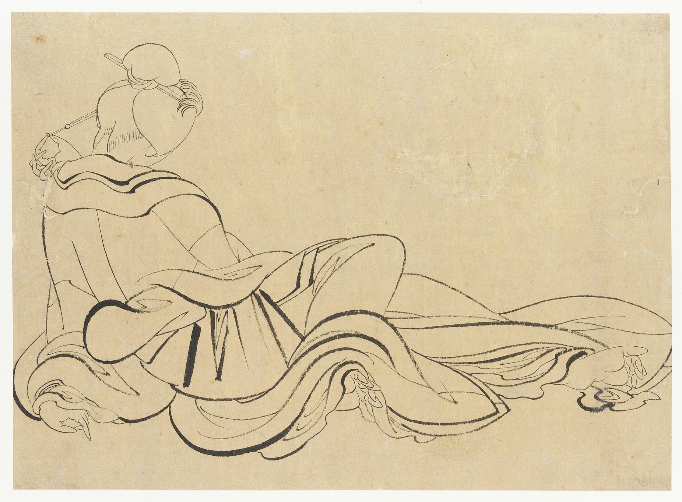 Katsushika Hokusai, Seated woman scratching her head