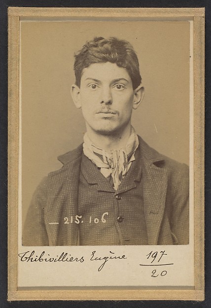 Alphonse Bertillon, Thibivilliers. Eugène. 23 ans, né à Pinseux-le-Haut-Verger (Oise). Polisseur de métaux. Cris séditieux. 5/3/94