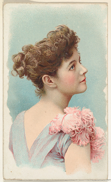 W. Duke, Sons & Co., Actress in profile wearing pink feather on shoulder, from Stars of the Stage, First Series (N129) issued by W. Duke, Sons & Co. to promote Honest Long Cut Tobacco