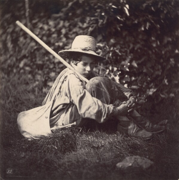 Unknown, [Seated Boy with a Bag and Stick over His Shoulder]