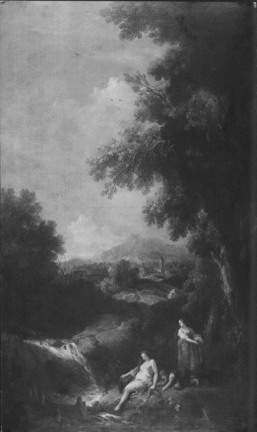Francesco Zuccarelli, Landscape with a Waterfall and Two Women with a Boy Fishing
