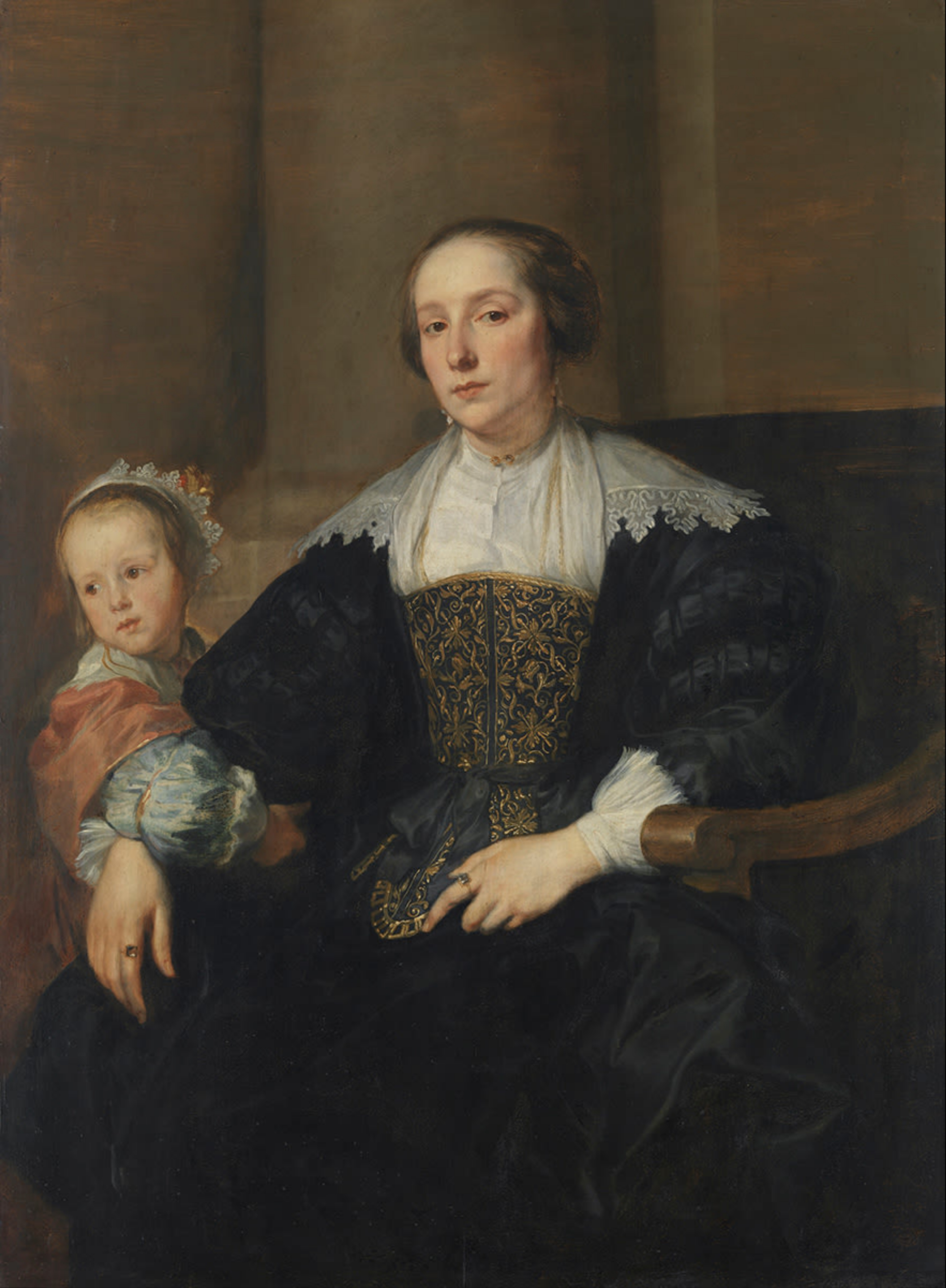 Anthony van Dyck, Portrait of Anna van Thielen, wife of the painter Theodoor Rombouts with their daughter