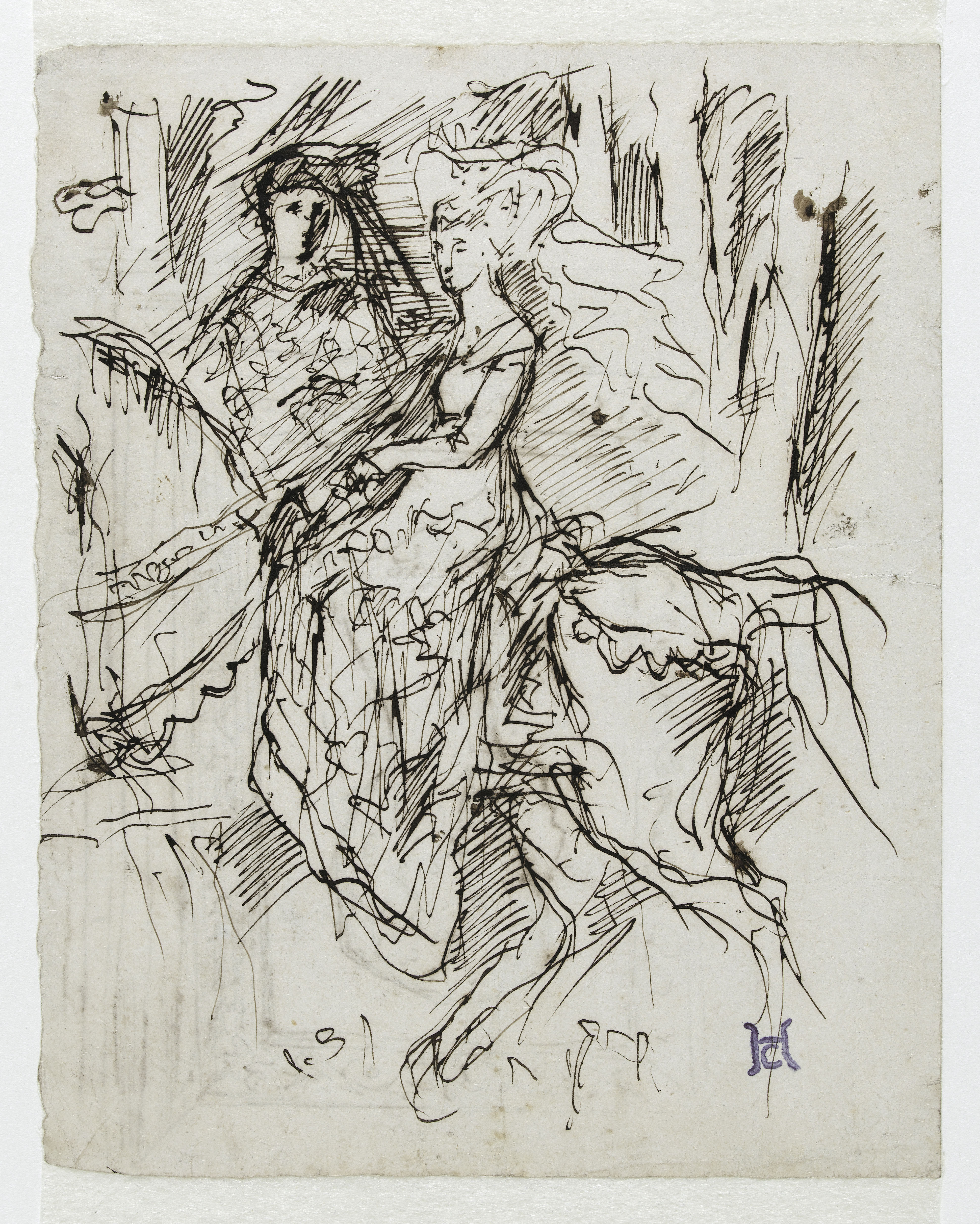 Henry Cros, Couple à cheval (recto) / portrait de femme dans un tableau (verso)