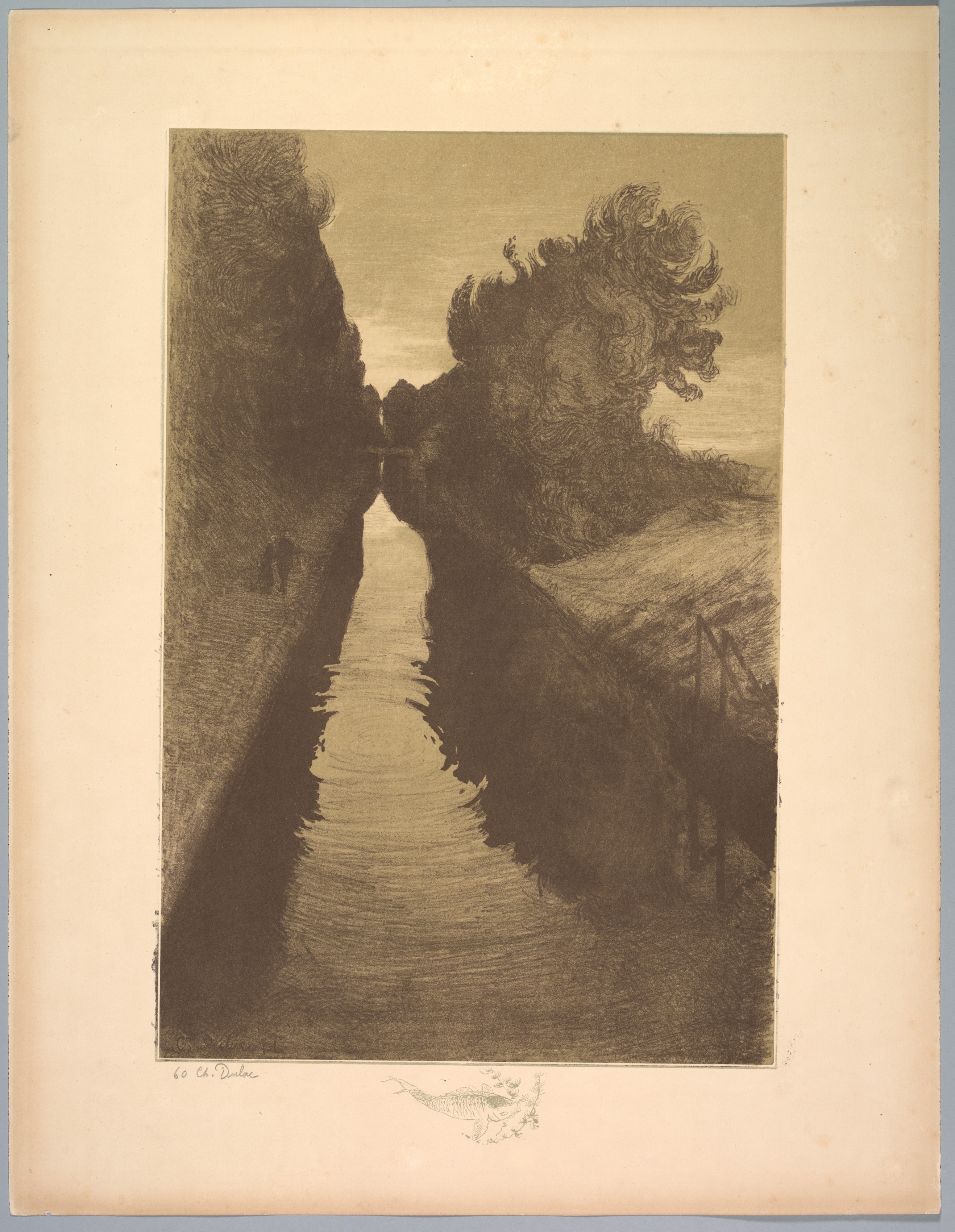 Charles Marie Dulac, Suite de Paysages: Landscape, Plate 1, Remarque, A Fish