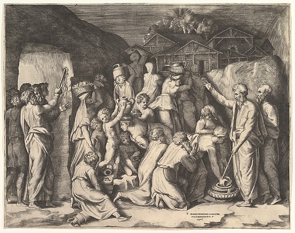 Giulio Bonasone, Moses Telling the Israelites to Gather the Manna and Moses Striking the Rock