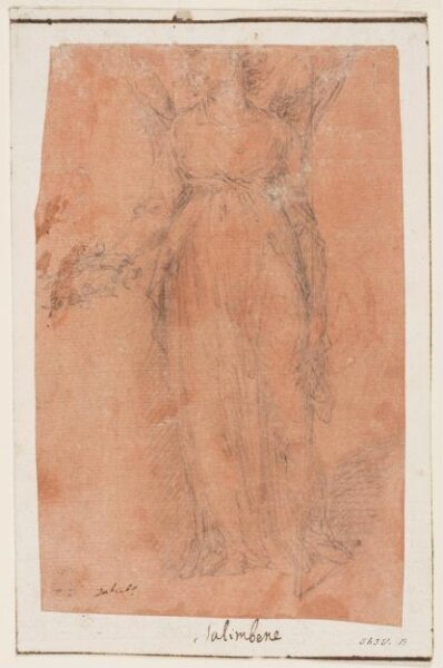unknown, An angel holding a wreath (or crown of thorns) in the right hand and a staff in the left