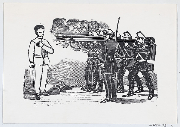 José Guadalupe Posada, Firing squad shooting a man with his left hand on his chest