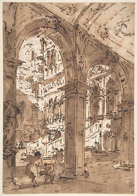 Francesco Guardi, Architectural Capriccio: Courtyard of a Palace