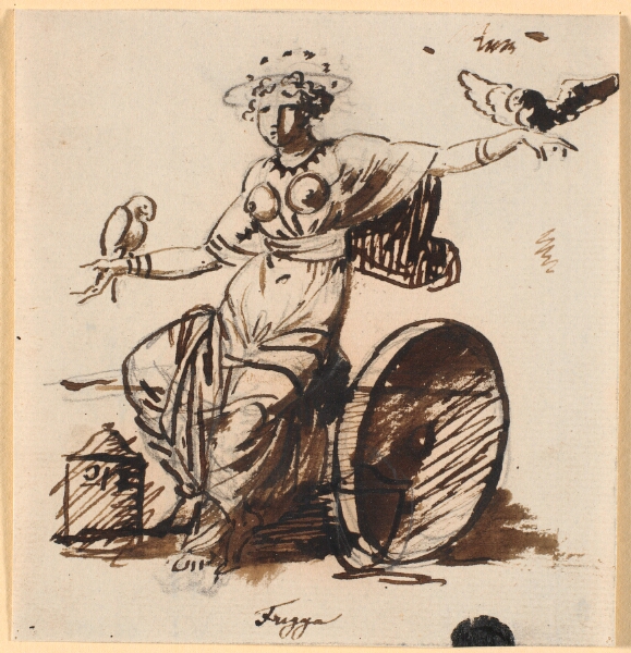 Nicolai Abildgaard, Frigga, siddende, med en høg på hver af sine hænder