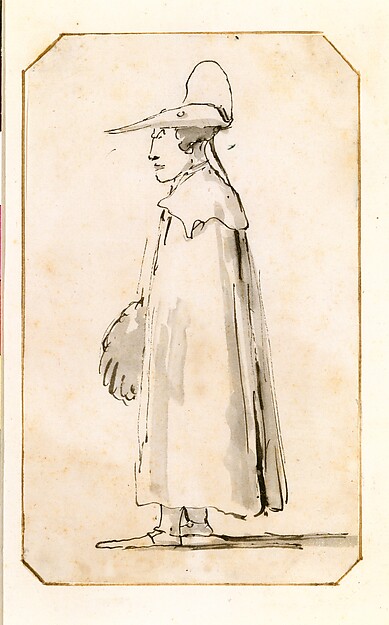 Giovanni Battista Tiepolo, Caricature of a Man in a Long Cloak, Standing in Profile to the Left
